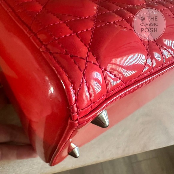 ❌SOLD❌EUC Christian Dior Lady Medium Patent Red Orange Silver HW - Picture 9 of 16